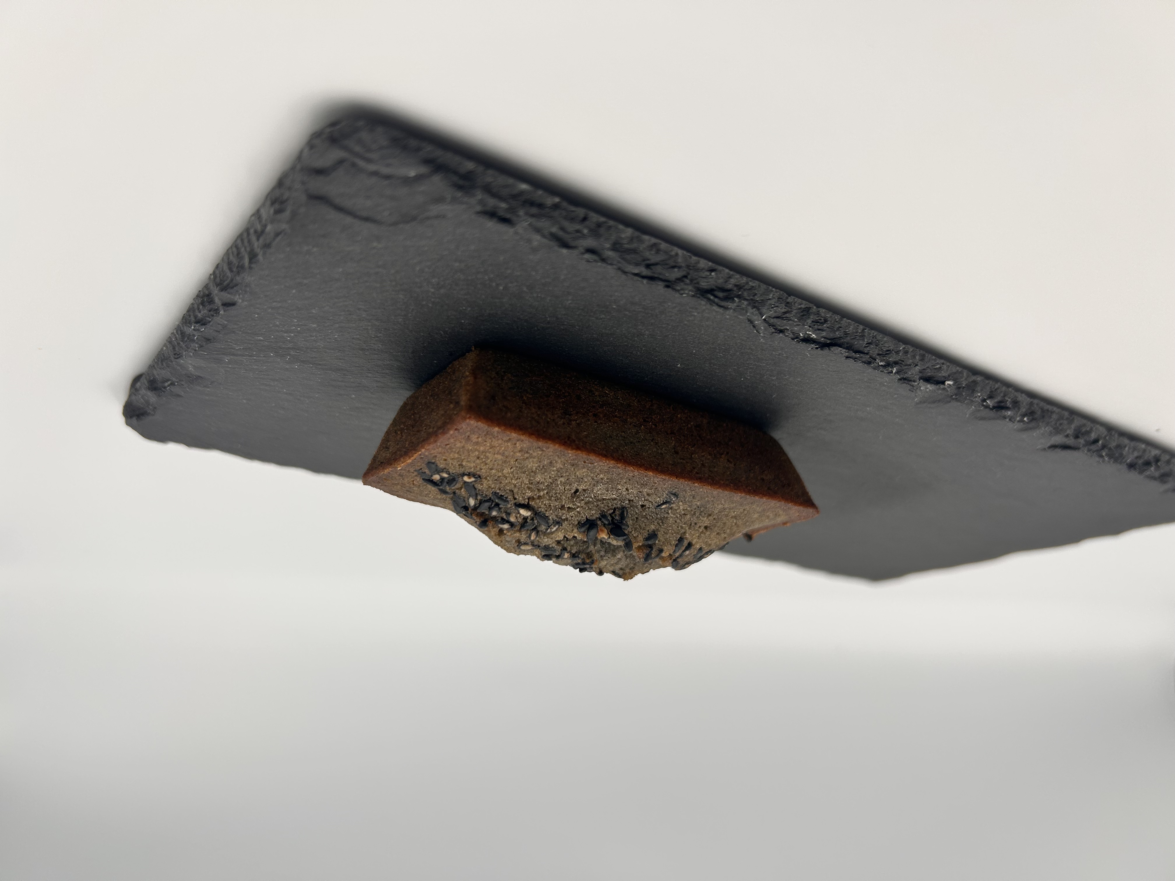 Black sesame financier with speckled crumb